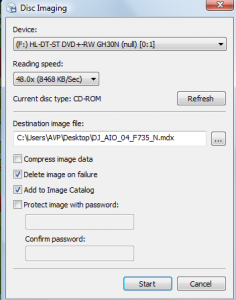 Various settings before making a disc image using Daemon Tools Lite