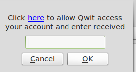OAuth pin box in Qwit