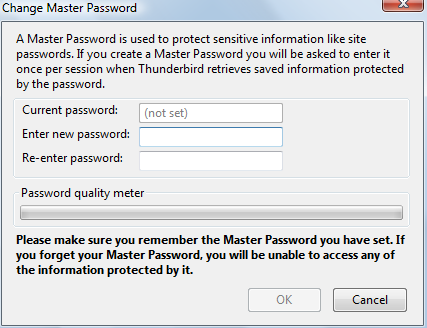Setting master password in Thunderbird