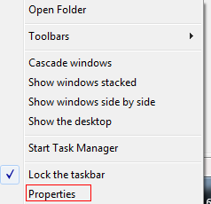 Windows 7 taskbar properties