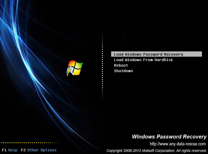 Booting through the Windows password recovery USB drive