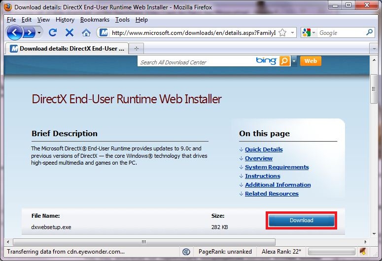 Go to Microsoft's website to get 'DirectX End-User Runtime Web Installer'.