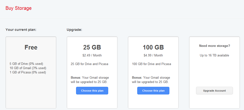 Storage capacity of email