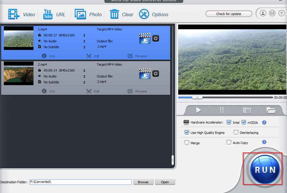 source videos added for conversion in WinX HD Video Converter Deluxe