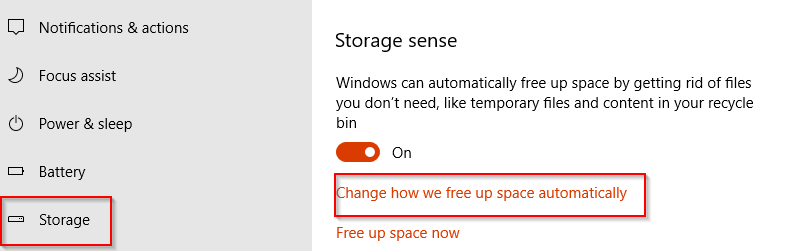 configuring Storage sense in Windows 10 