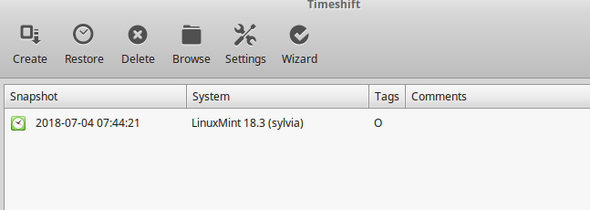 system snapshot of Linux Mint 18.3 Sylvia created using Timeshift before upgrading