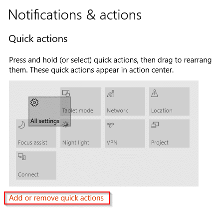 quick actions icons reordering 