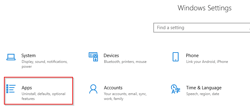 Apps settings in Windows 10