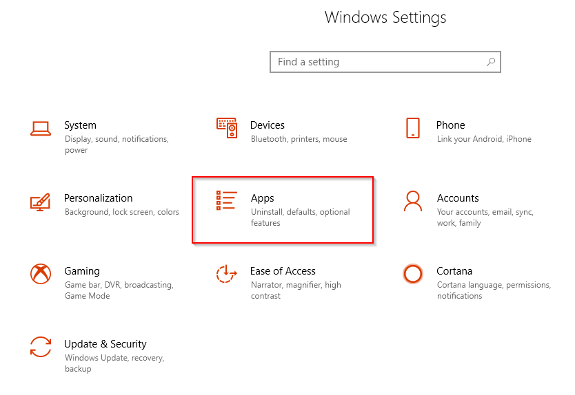 accessing Windows 10 Apps settings