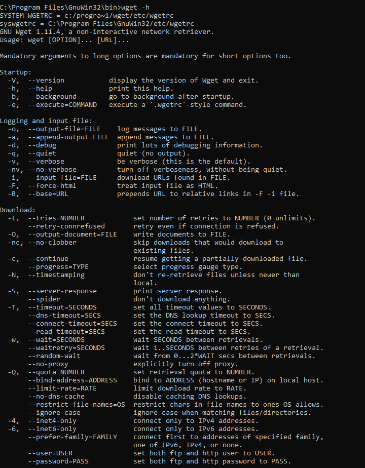 wget help screen