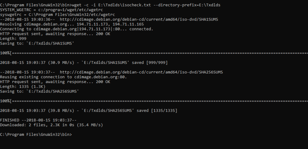 downloading from an input file using wget