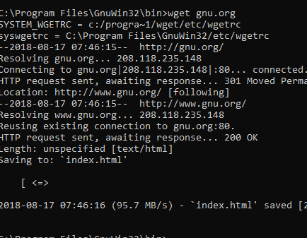 downloading webpage using wget in Windows