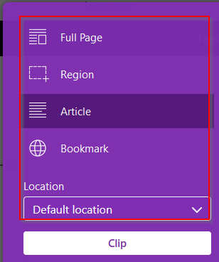 choosing what to clip using OneNote Firefox add-on