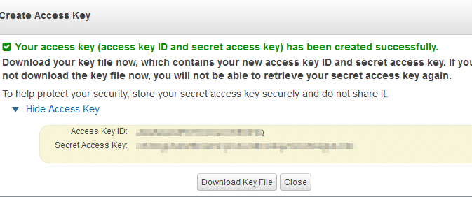 AWS ID and key generated
