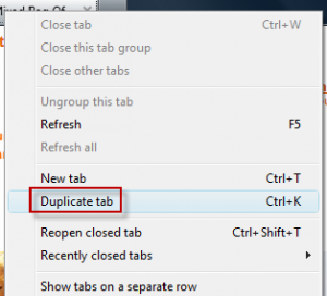 Creating a duplicate tab in Internet Explorer 9