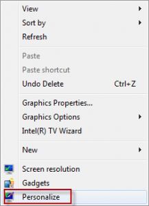 Personalization settings in Windows 7