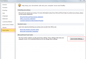 Trust Center in Excel 2010