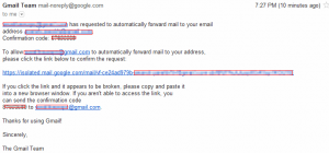 Link and confirmation code for activating Gmail forwarding