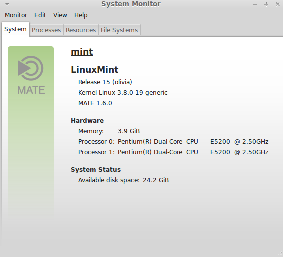 System info displayed in System monitor