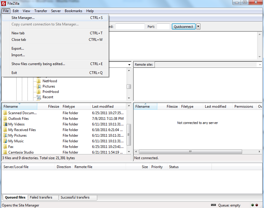 filezilla ftp server file transfer connection open