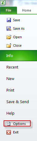 Excel 2010 options