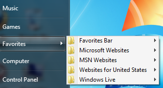 Favorites menu enabled in Windows 7 start menu