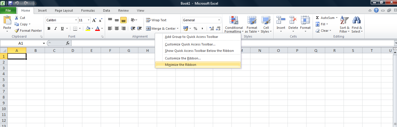 Full ribbon in Excel 2010