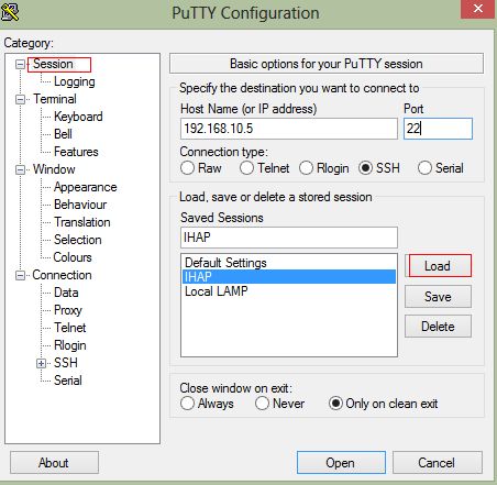 Loading Putty session