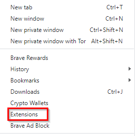 adding extensions option in brave browser