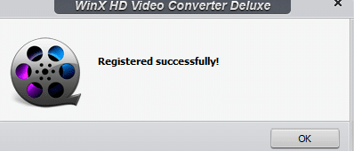 giveaway version of WinX HD Video Converter Deluxe registered successfully