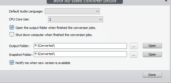 customizing options for WinX HD Video Converter Deluxe