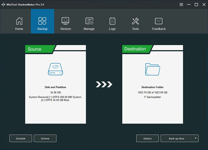 MiniTool ShadowMaker Pro backup interface