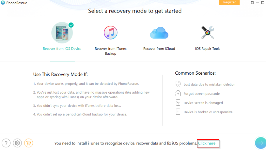 different recovery modes for iOS devices in PhoneRescue