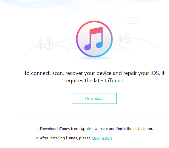 downloading iTunes for iOS device recovery in PhoneRescue