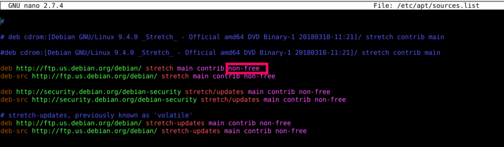 Включить non free debian
