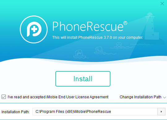PhoneRescue for iOS setup screen