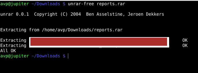 using the unrar-free tool in Debian Stretch
