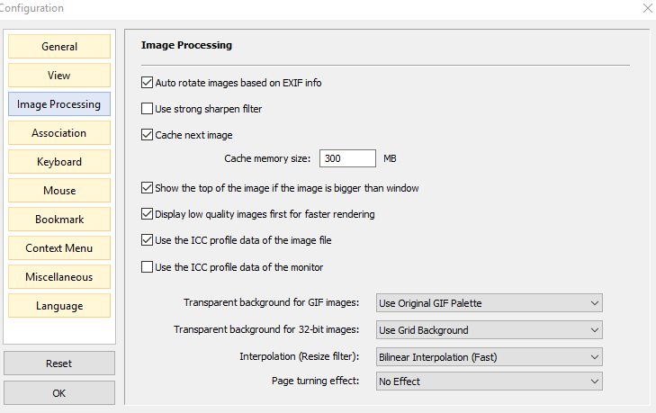 Image Processing options in Honeyview 