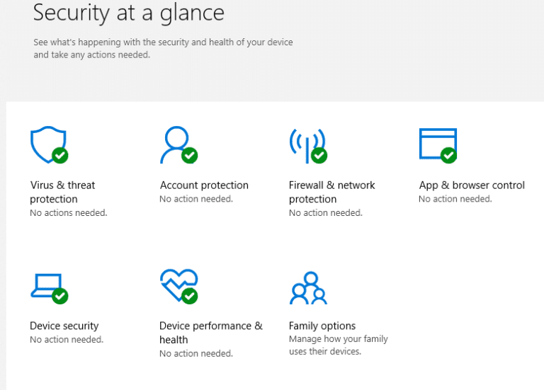 Windows Defender Security dashboard