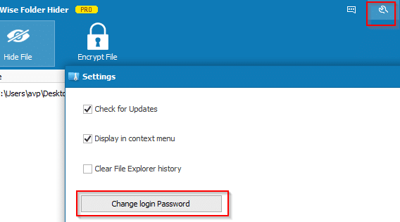 changing login password for Wise Folder Hider Pro