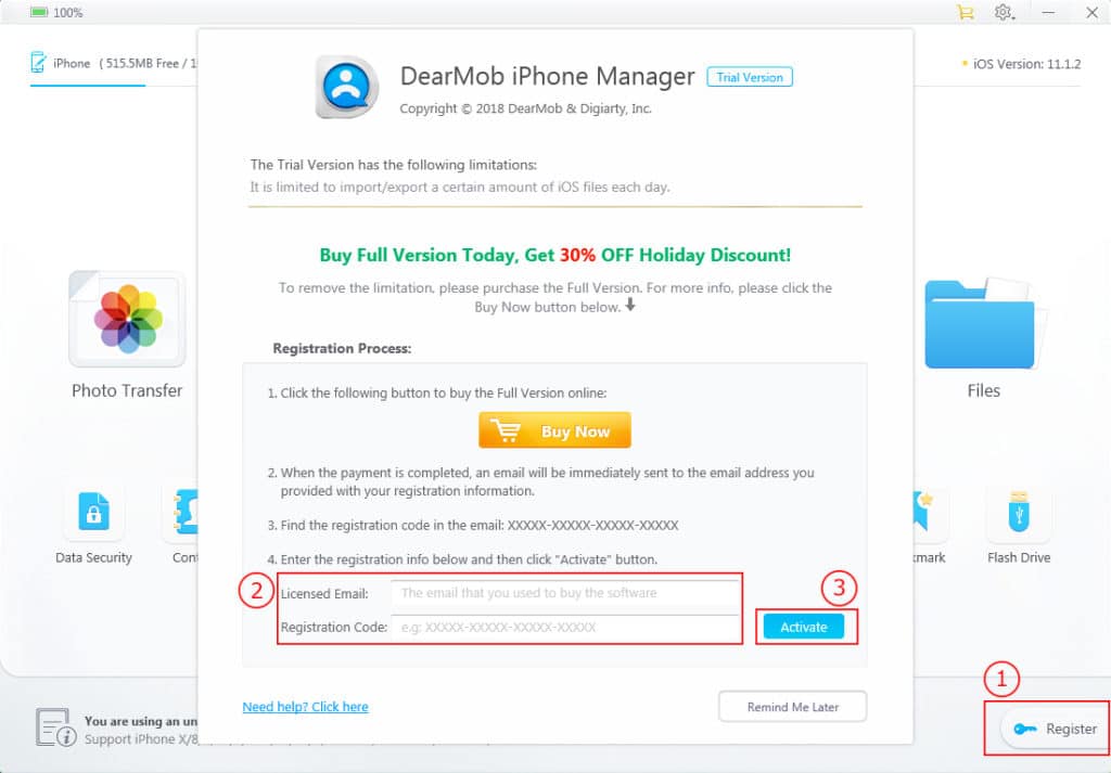 activate giveaway license for DearMob iPhone manager