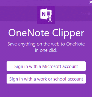 sign into OneNote Clipper Firefox add-on