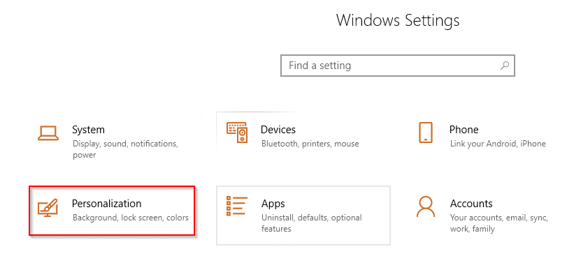 Personalization in Windows 10 settings