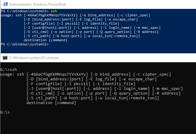 ssh can be used from Windows command prompt or Powershell