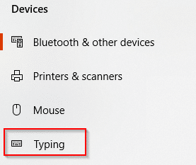 Windows 10 typing settings