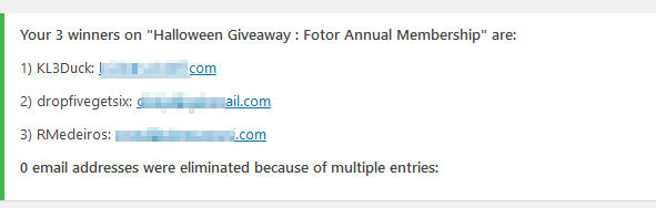 Winners of Fotor annual membership giveaway