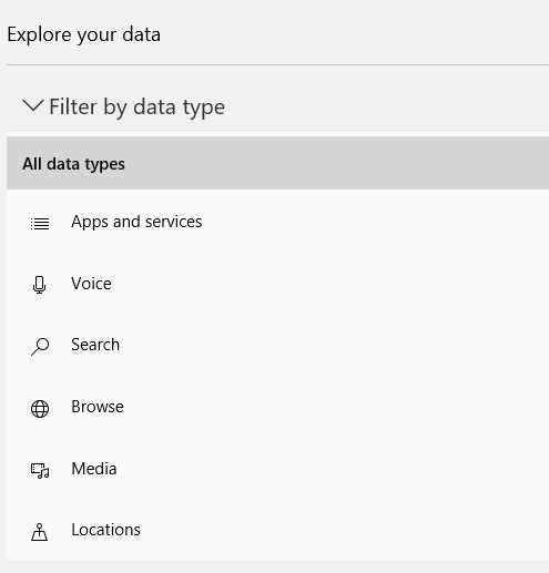 filter data type to be displayed for Microsoft account 