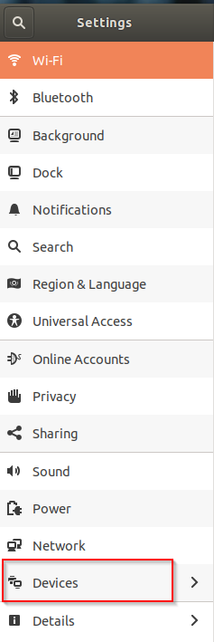 Devices settings in Ubuntu 18.04