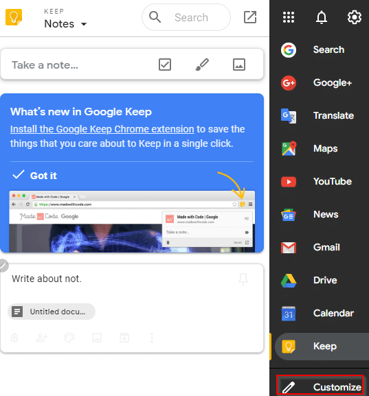 using different Google services through Black Menu for Google