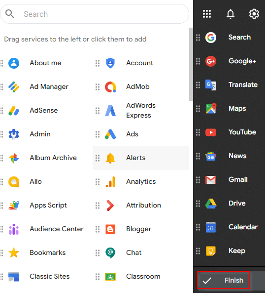 adding various Google services to Black Menu for Google add-on